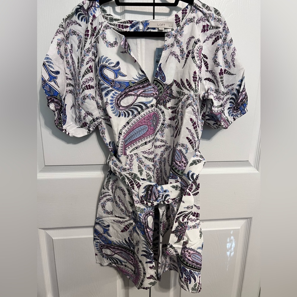 LOFT Petite Paisley Print Linen Blend Women's Dress. Size 10P NWT Retail $99.95 - Picture 6 of 8